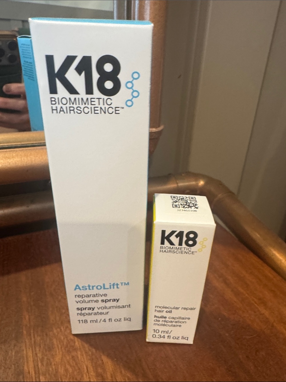 K18 AstroLift Reparative Volume Spray 4 oz and k18 hair oil .34 oz